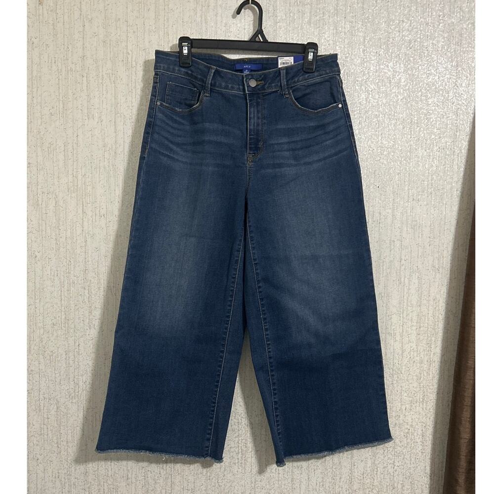 NWT Womens Apt 9 Wide Leg Crop Relaxed Stretch Blue Jeans Size: 12 Cropped